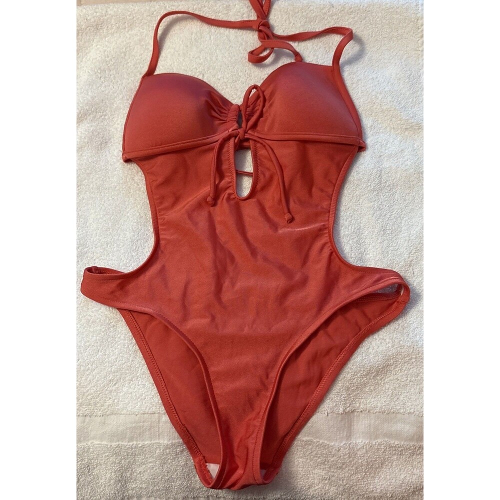 Venus Womens Cutout One Piece Swimwear Bathing Suit Ties Coral Vacation,  Size 4